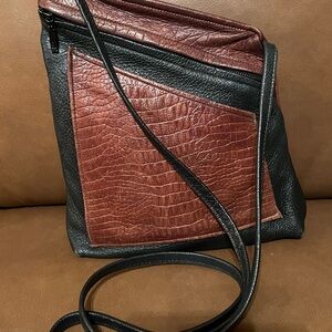 Thomas Leather Crossbody New Angle Bag in Black and Brown Soft Leather.
